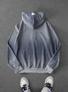 Manfinity EMRG Men's Casual Letter Printed Gradient Color Hoodie - Grey - View 2
