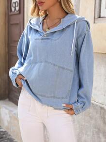 SHEIN LUNE Women's Simple & Fashionable Casual Denim Pullover Sweatshirt, Everyday Wear - Blue - View 1