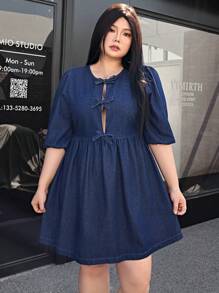 SHEIN EZwear Plus Size Casual Denim Sexy Dress, Simple And Fashionable For Everyday Wear