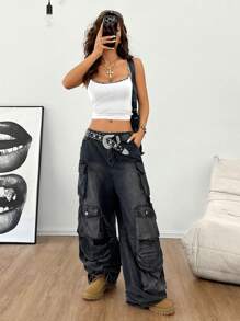 SHEIN Coolane 常规女士豹纹拼接短款修身吊带背心 - 白色 - 查看 5