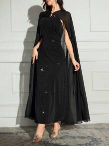 Modelyn Women's Contrast Mesh Ribbon Sparkle Dress - Black - View 5
