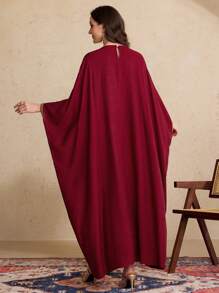 Al Najma Women's National Flower Patchwork Shoulder Sleeve Kaftan & Traditional Long Dress, Modest - Burgundy - View 10