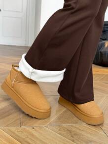 SHEIN EZwear Brown Knitted Thermal Lined Flare Casual Pants For Women