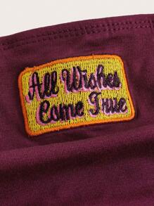 SHEIN ICON Y2k Summer Outfits Casual Color-Block Crop Top With Bikercore Letter Embroidery Contrast Binding Halter, Slim Fit