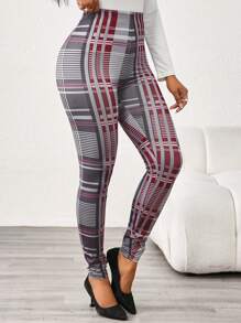 SHEIN Lady Colorful Plaid Print Women's Leggings - Multicolor - View 3