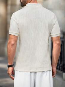 Manfinity Homme Men's Casual Solid Color Textured Short Sleeve Polo Shirt - Apricot - View 2