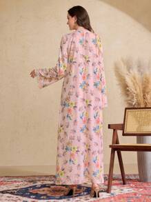 Al Najma Women's Floral Print Flare Sleeve Maxi Arabian Dress