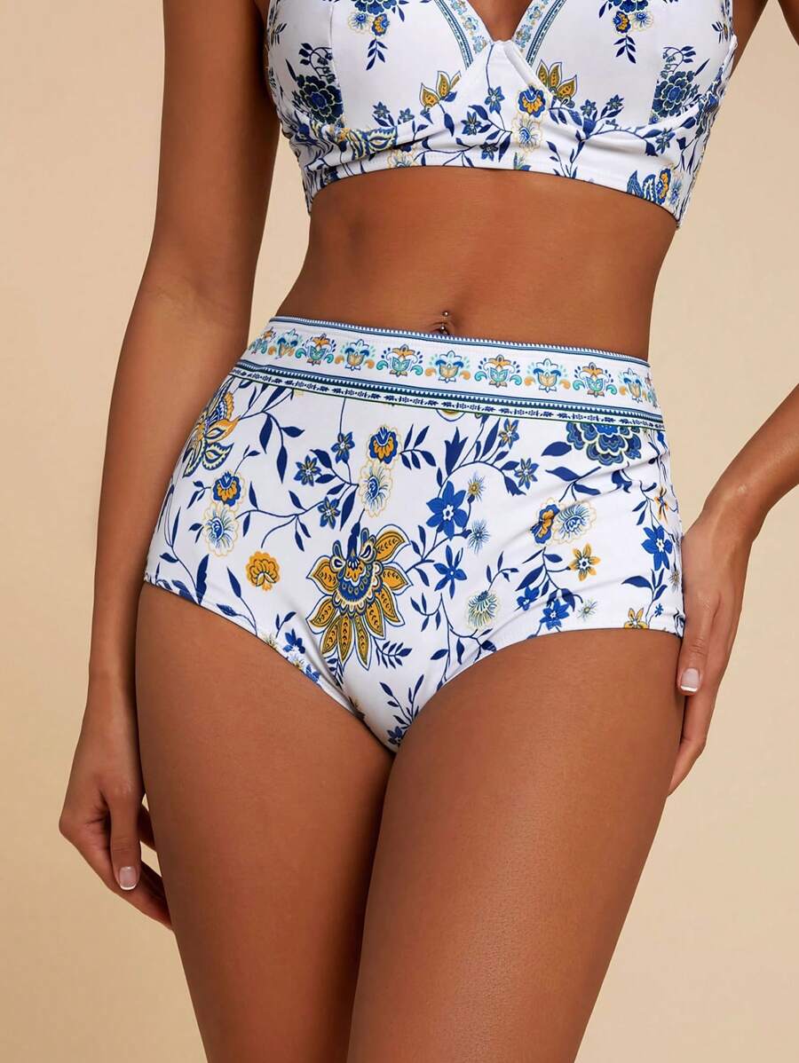 Travachic 女士花卉印花泳裤、度假/沙滩装 - 白色 - 查看 1