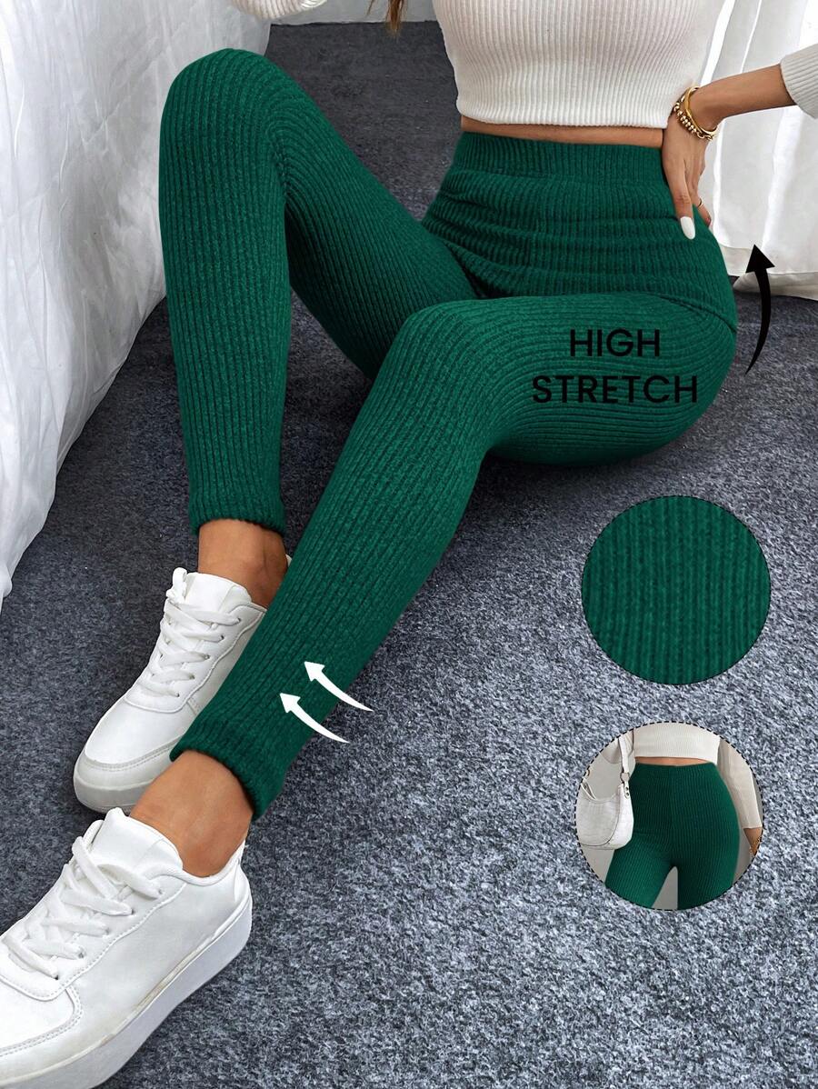 Easowa Women Ribbed High Waist Leggings Four Seasons,Casual - Dark Green - View 1