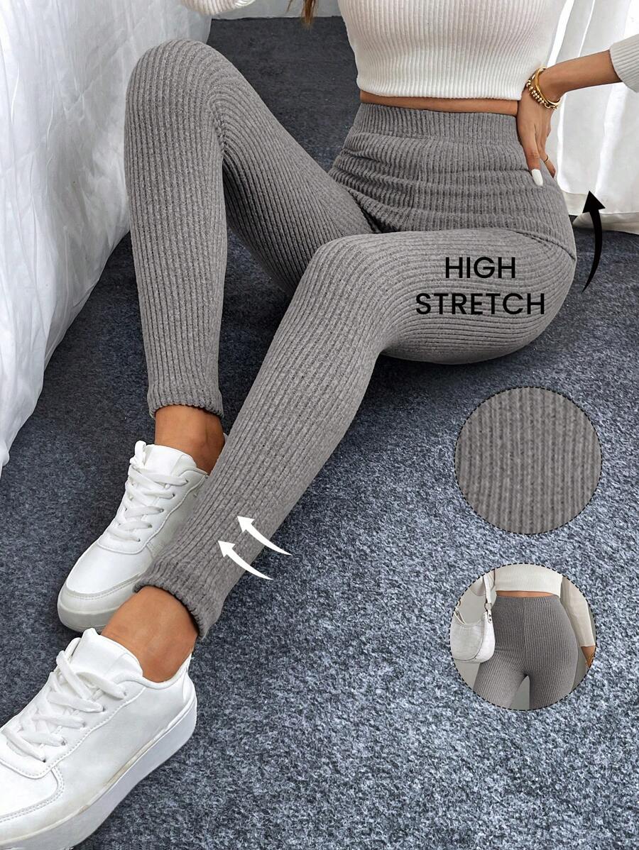 SHEIN LUNE Women  High Waist Leggings, Casual Bottoms Four Seasons - Silver - View 1