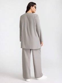 TaskEZ Conjunto de uniforme médico de talla grande de pantalón y blusa de manga larga con cuello redondo, bolsillos dobles y lazo lateral en unicolor. Conjunto de uniforme de trabajo para examen médico, peluquería de mascotas y nutricionista, de unicolor, de dos piezas, con múltiples bolsillos y ropa de trabajo resistente, en color gris.