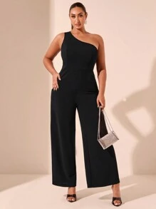 SHEIN BAE Combinaison asymétrique à jambes larges, tenue élégante pour femme, idéale pour les rendez-vous décontractés, les fêtes et les événements en automne et en été. Idéale pour les vacances, le travail, mer ou la plage. Matière extensible tricotée. - Noir - Voir 2