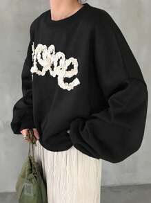 FRIFUL Women's Casual Loose Letter Ruffle Trim Round Neck Long Sleeve Sweatshirt, Autumn/Winter