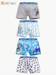 4pcs Young Boy Walking Full Print Soft Briefs Underwear Set - Multicolor - View 1