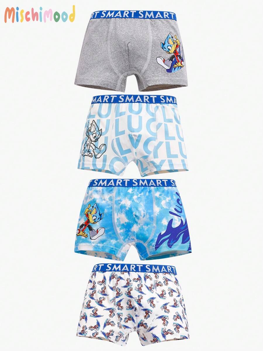 4pcs Young Boy Walking Full Print Soft Briefs Underwear Set - Multicolor - View 1