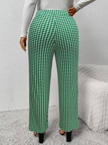 大码休闲千鸟格印花高腰裤