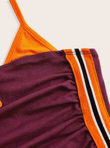 SHEIN ICON Y2k Summer Outfits Casual Color-Block Crop Top With Bikercore Letter Embroidery Contrast Binding Halter, Slim Fit