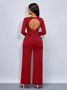 SOLERSUN 女士时尚纯色深 V 领露背系带长袖性感连衣裤