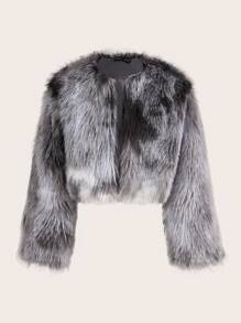 SHEIN PETITE Women Fluffy Coats - Grey - View 10
