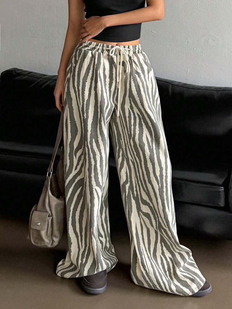 Women's Casual Wide Leg Zebra Print Jeans