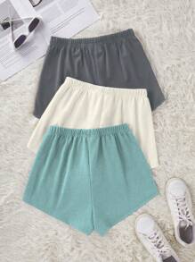 3件套纯色腰部打结休闲短裤睡眠短裤 - 彩色 - 查看 2