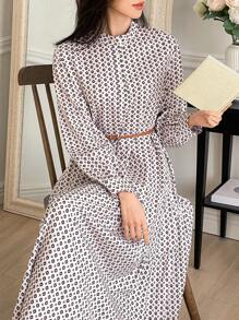 DAZY 法式花卉印花时尚优雅女士中长连衣裙、荷叶边、秋季连衣裙 - 黑色 - 查看 2