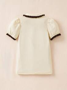 SHEIN Vestido de línea A con cuello polo y bloques de color estilo retro francés para niña bebé, lindo y de moda, para primavera/verano - Albaricoque - Ver 2