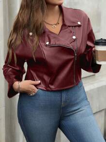 Calvaya 大码时尚短款摩托车皮夹克，秋季