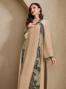 Al Najma 女士休闲 V 领长袖阿拉伯风格佩斯利印花连衣裙，阿拉伯连衣裙 - 彩色 - 查看 5