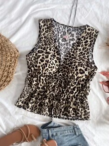 Soleia 女士度假豹纹系带蝴蝶结无袖上衣