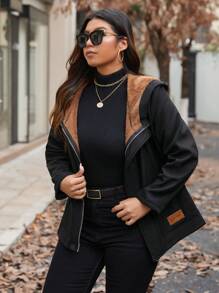 Calvaya Chaqueta con capucha y cremallera delantera minimalista, uso diario casual, para invierno, talla grande