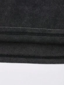 ROMWE MEN Street Life Men's Religious Washed Drop Shoulder Loose Short Graphic Print T-Shirt - Black - View 5