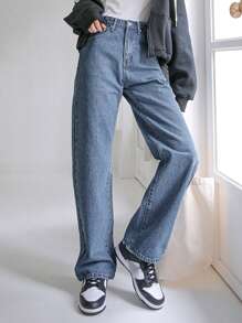 DAZY High Waist Straight Leg Jeans,Back To School Clothes - Medium Wash - View 2