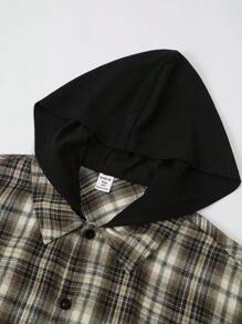 SHEIN Teen Boys' Casual College Style Comfortable Fashion Minimalist Practical Versatile Cute Soft Sweatshirt, Suitable For Daily Wear, School, Outdoor, Sports, Autumn/Winter, Letter & Plaid Print With Hood