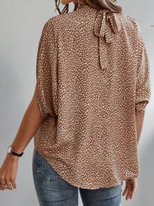 SHEIN Clasi Women Leopard Print Stand Collar Split Sleeve Loose Fashion Blouse - Multicolor - View 2