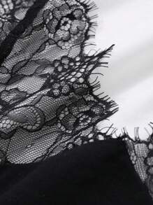 DAZY Women's 2 In 1 Colorblock Lace Panel Loose T-Shirt - Black and White - View 8