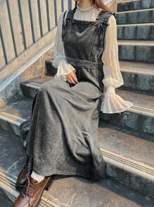 FRIFUL Women Sleeveless Long Casual Solid Dress, Autumn/Winter - Grey - View 2