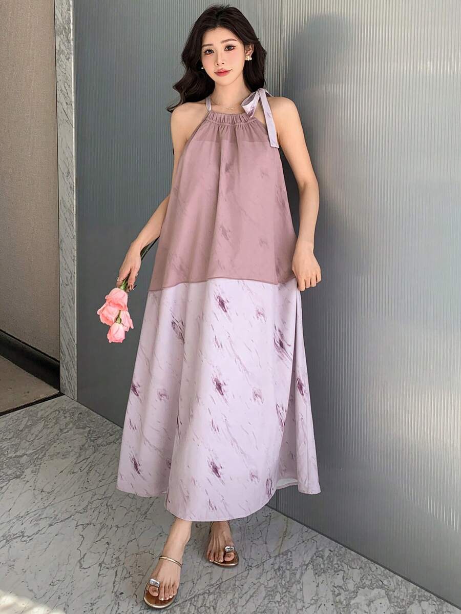 DAZY Women's Dress With Mesh Panels & Tie-Dye Print Sundress,Casual Women Dresses