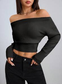 Flirla Áo len chui đầu tay dài hở vai thường ngày cho nữ mùa thu đông - màu đen - Xem 3