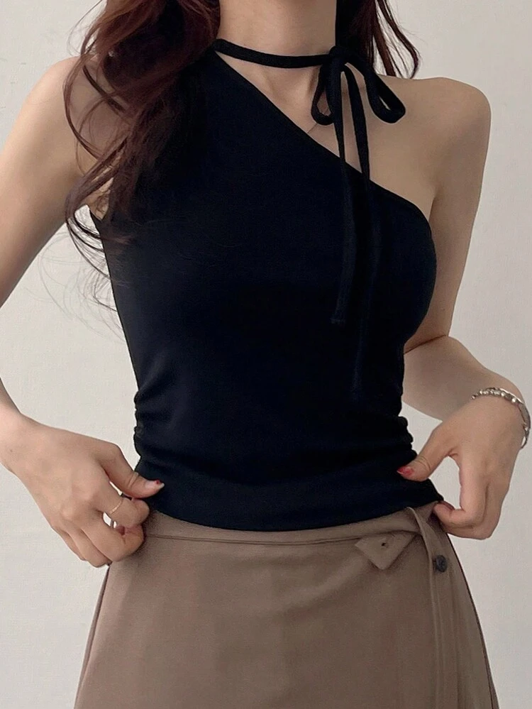 Women's Oblique Shoulder Tight Fitting Camisole Tank Top
