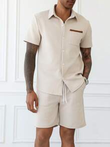 Manfinity Homme Men's Simple Fashion Casual Shirt Set, For Daily Wear - Beige - View 5