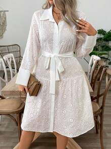 Breezaya Plus Size Embroidered Dress, Casual Simple Elegant Design For Everyday Wear