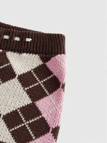 ROMWE Kawaii Y2K Gyaru Himekaji Retro Sweet Warm Collegiate Low Waist Plaid Women Sweater Shorts - Brown - View 4