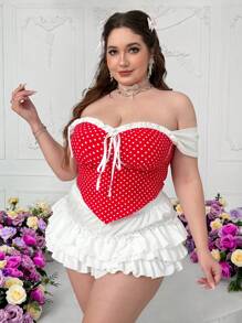 Lyrianda Chinese Style Sexy Cropped Open Shoulder Tie Up Top - Red - View 6