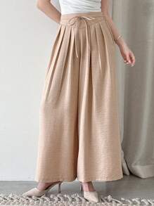 DAZY Women's Casual Loose Solid Color Pleated Wide-Leg Pants - Apricot - View 6