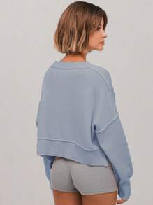 TRNVIE Suéter casual de cuello redondo de manga larga con hombros caídos y unicolor para mujer, otoño/invierno