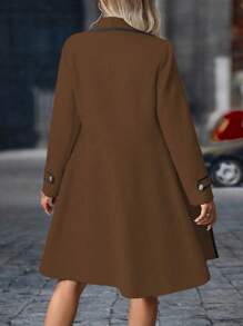 SHEIN Clasi 女士秋冬休闲翻领双排扣夹克 - 咖啡棕 - 查看 2