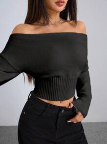 Flirla Áo len chui đầu tay dài hở vai thường ngày cho nữ mùa thu đông - màu đen - Xem 5