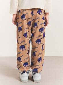 SHEIN Young Boys Camo Print Elastic Waist Drawstring Jogger Sweatpants, Casual - Khaki - View 3