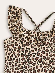 SHEIN Young Girl New Fashionable Leopard Print One-Piece Swimsuit Summer Holiday